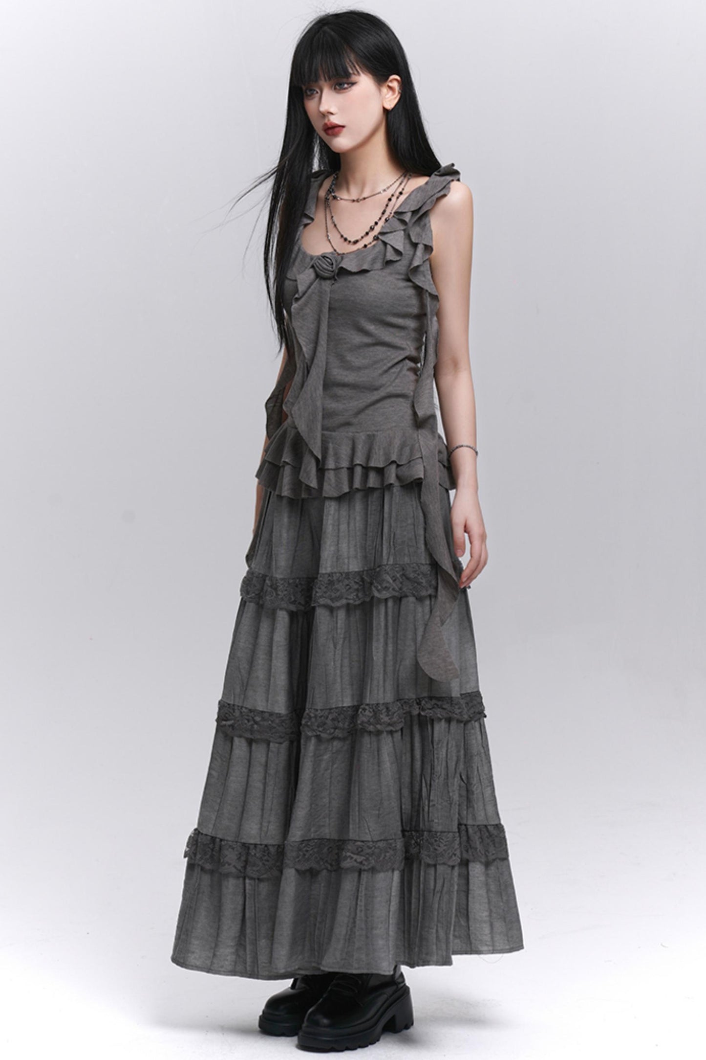 Gray Halter Skirt Top Set-Up