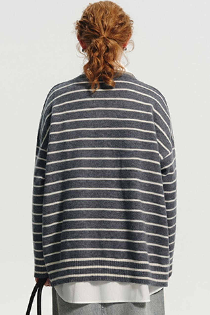 Wool Stripe Drawstring Knit Sweater