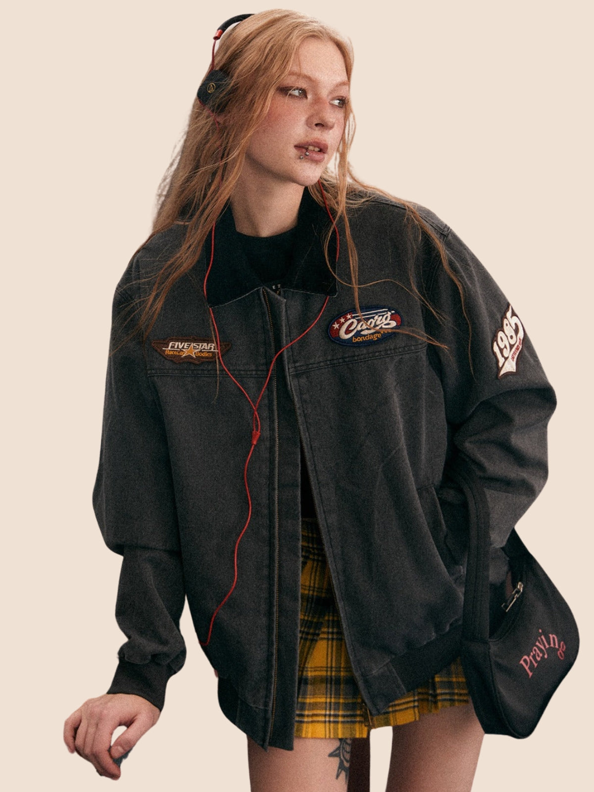 EZEK American Vintage Stickerei Heavy Flight Staff Jacke Frauen lose Distressed Washed Denim Jacke Jacke