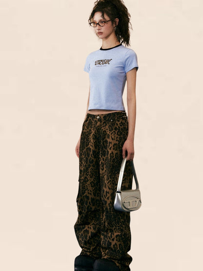 American Retro Leopard Print Casual Pants