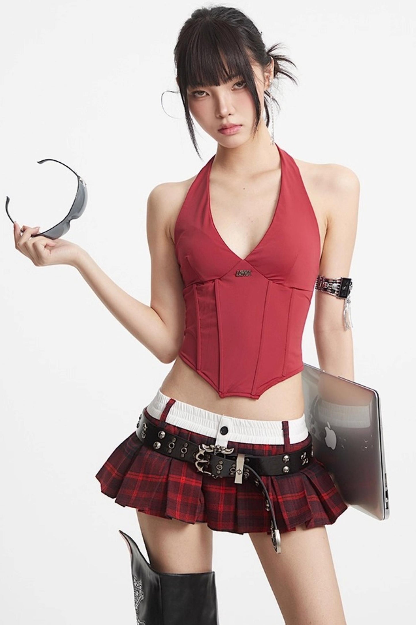 Puff Hem Sweet Plaid Mini Skirt