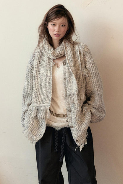 Knitted Cardigan With Scarf Set-Up