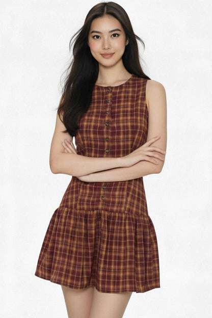 Retro Plaid Vest Dress