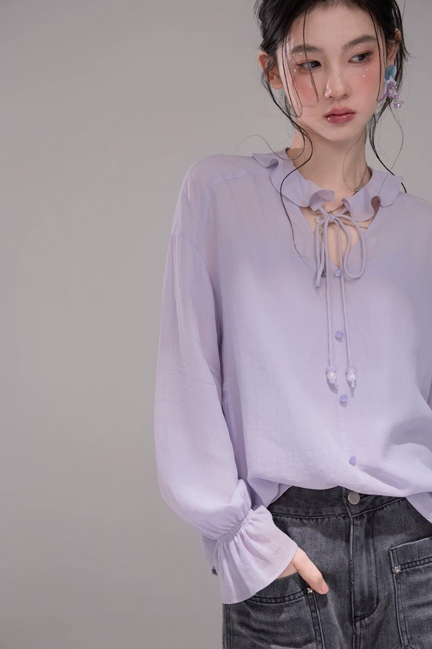 Conjunto de blusa púrpura oscuro de acetato