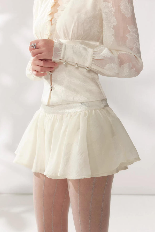 Lace V-Neck Two-Piece Skirt Matching Set