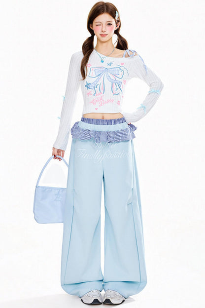 Plaid Ruffle Wide-Leg Pants