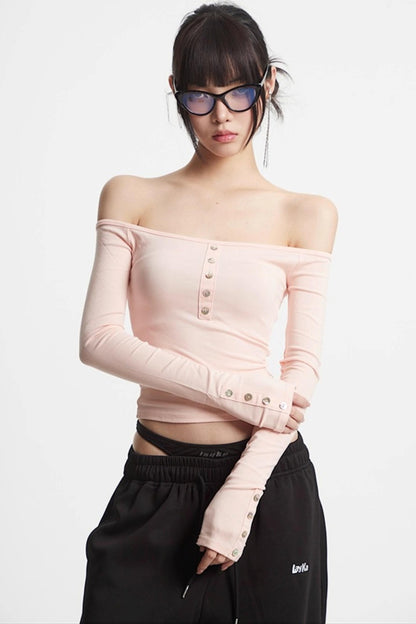 One-Shoulder Long Sleeve T-Shirt