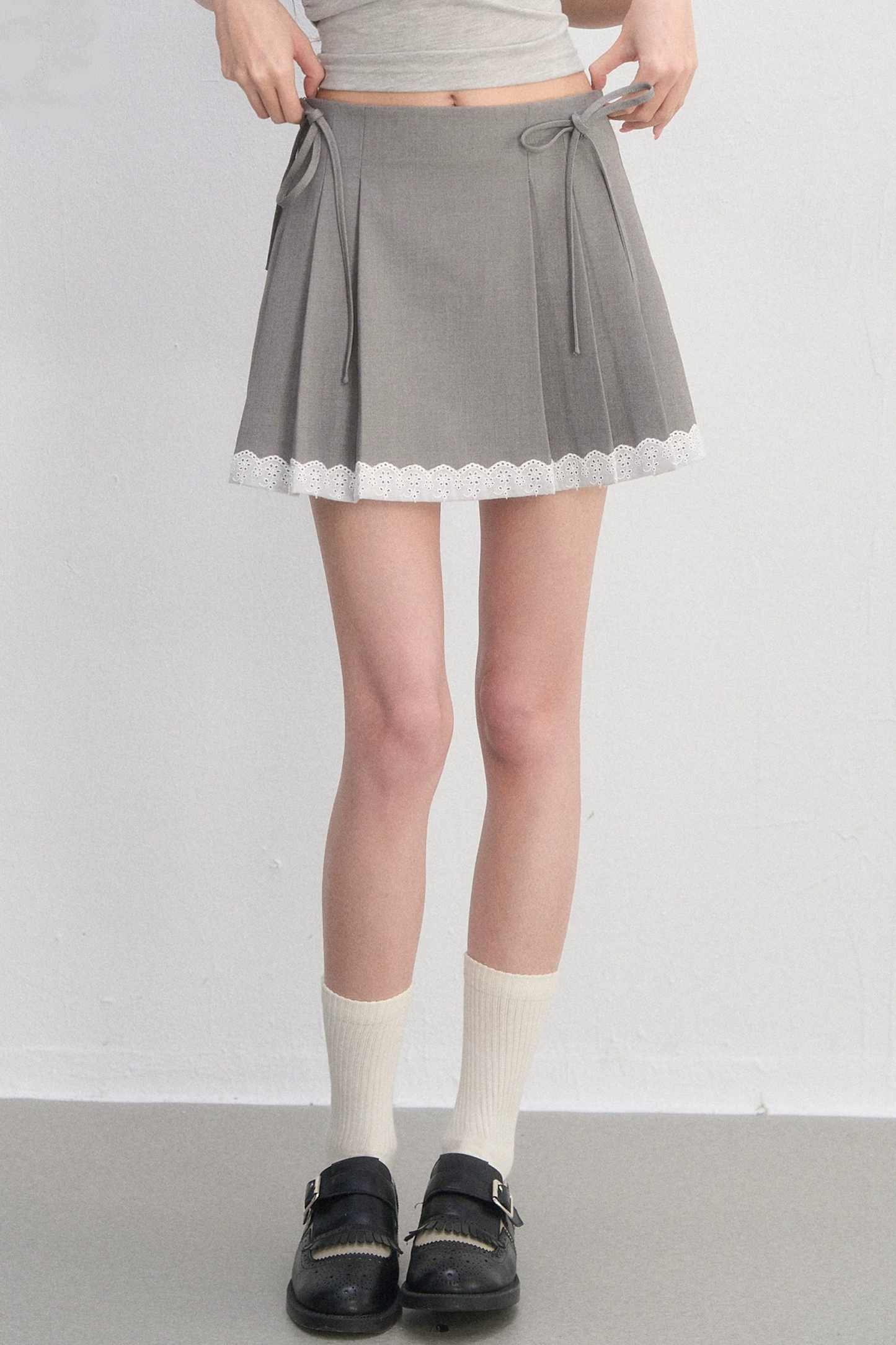 Pleated Lace Trim Skirt