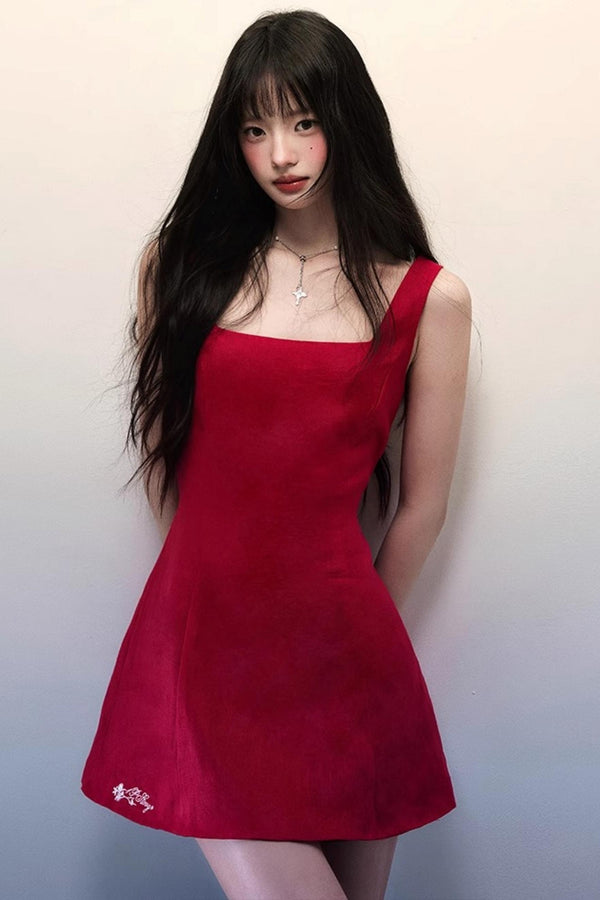 Square Neck Cotton-Linen Dress