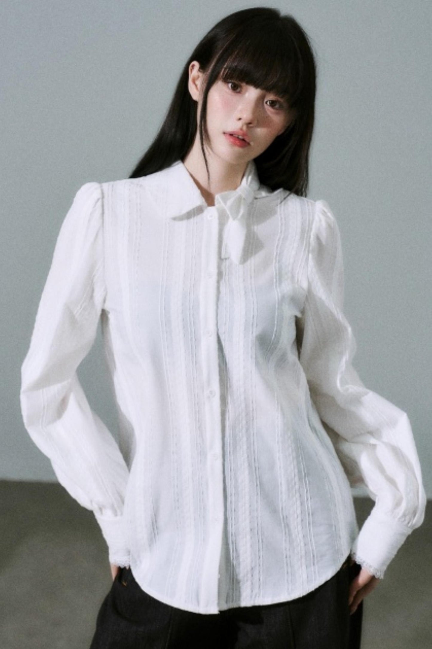 Sheer Cotton Bowknot Shirt