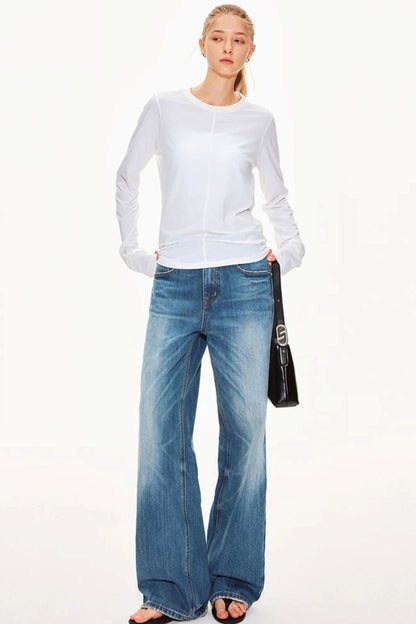 Classic Blue Straight-Leg Denim Pants