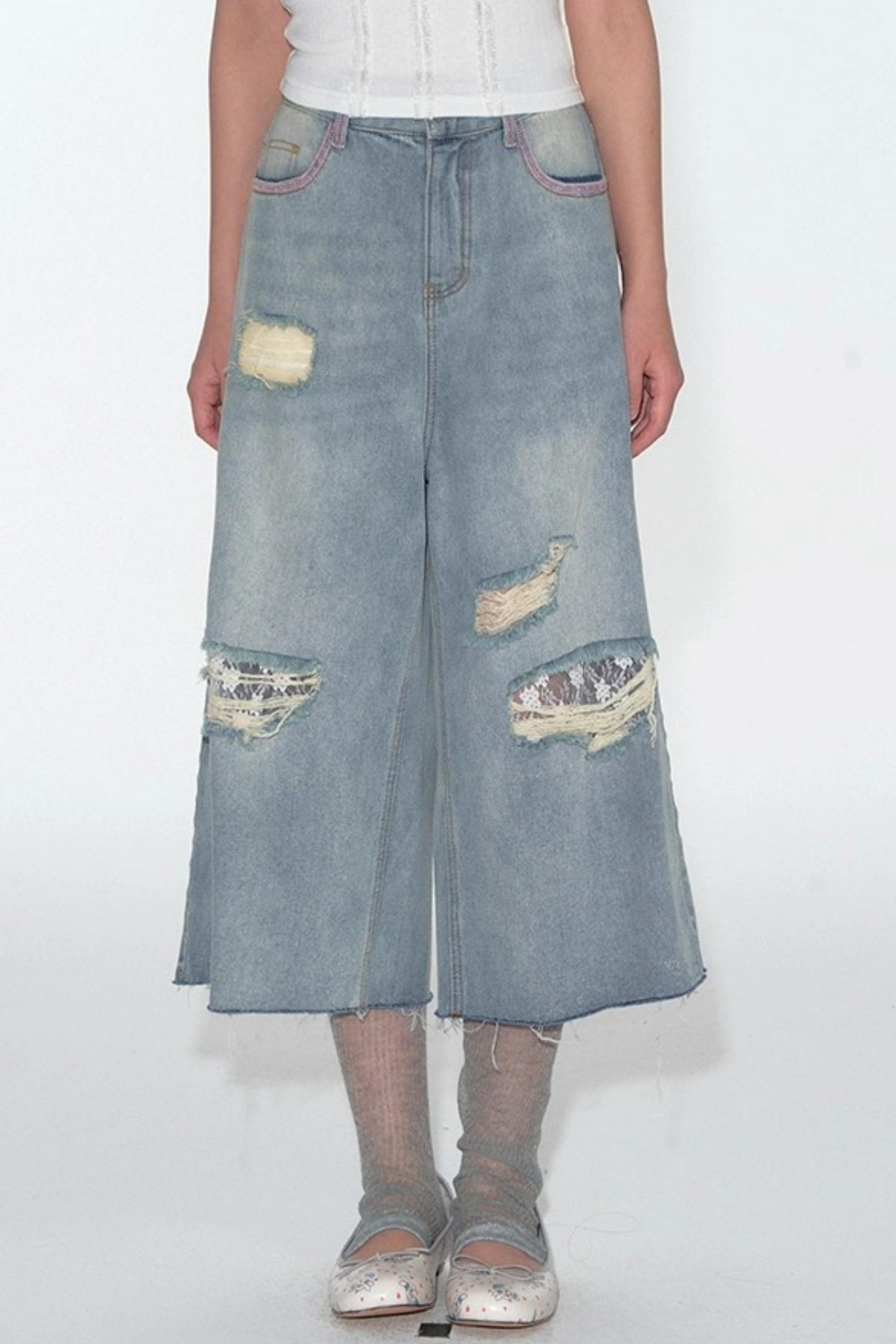 Summer Lace Ripped Wide-Leg Pants