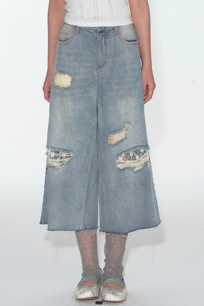 Summer Lace Ripped Wide-Leg Pants