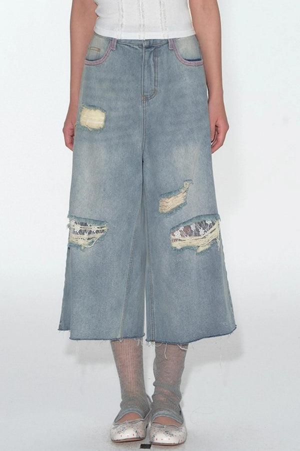 Summer Lace Ripped Wide-Leg Pants