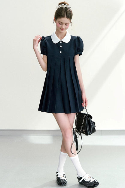 Elegant Navy Puff Dress