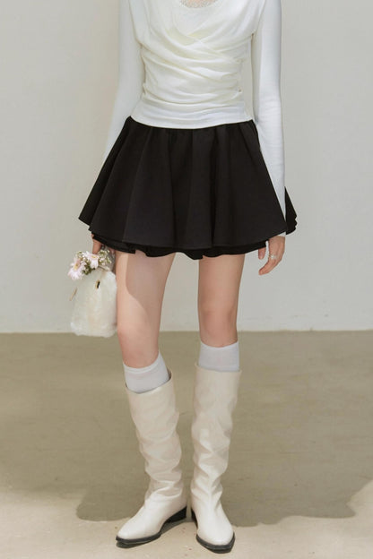 Ruffled Pleated A-Line Skirt