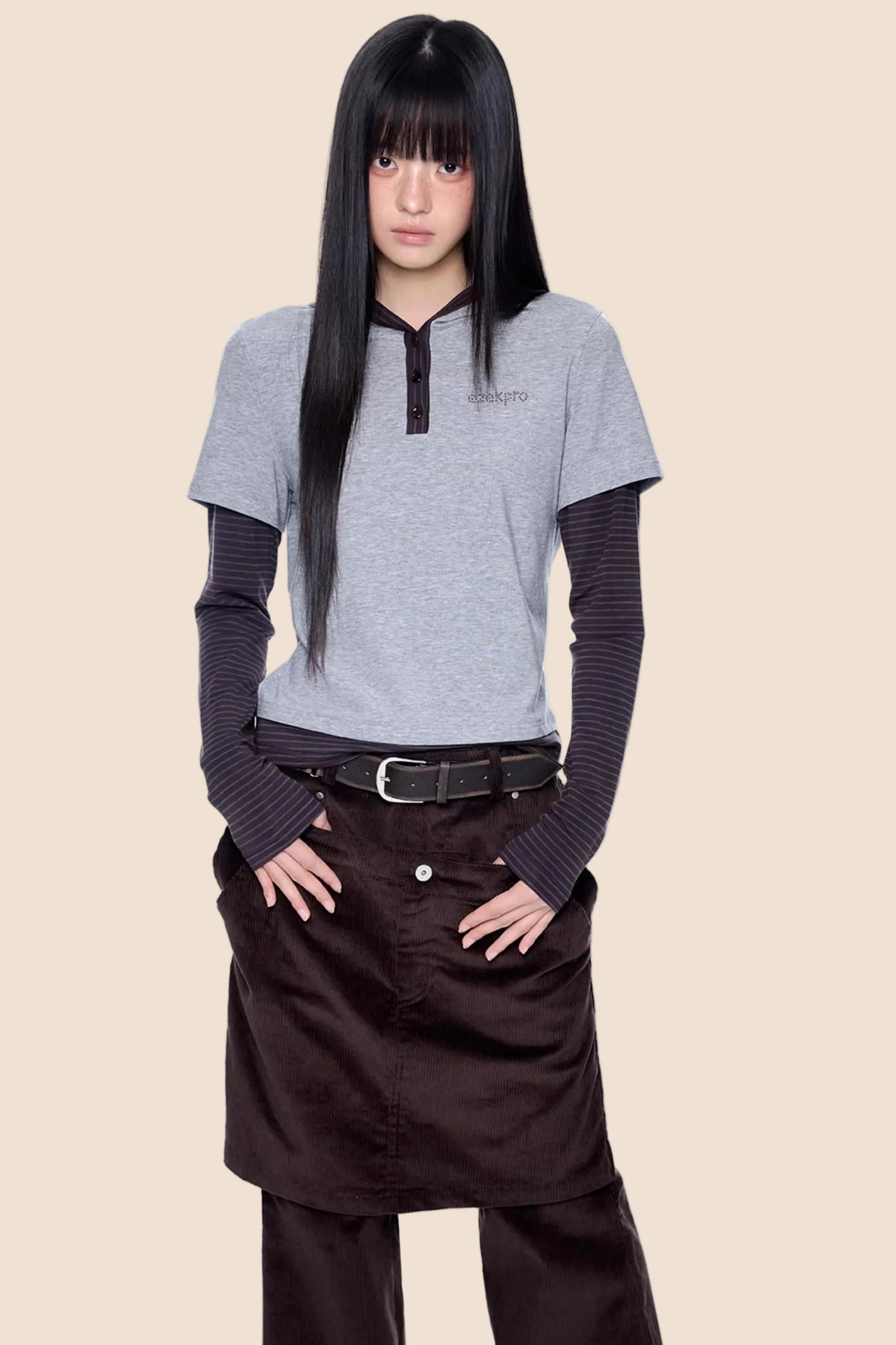 Striped Color-Block Henry Collar Top