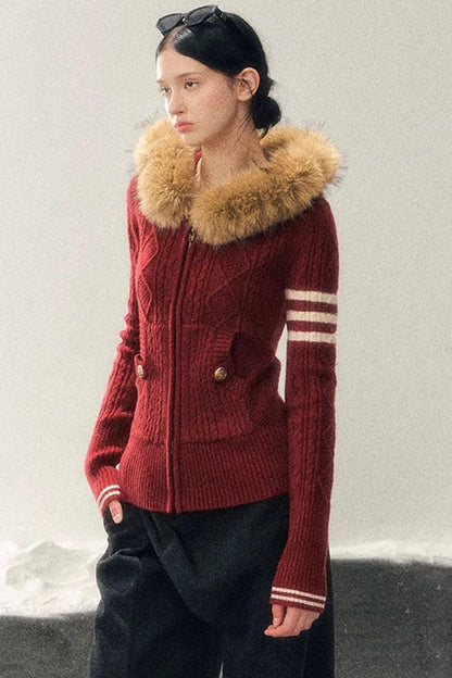 Hooded Cable Knit Sweater