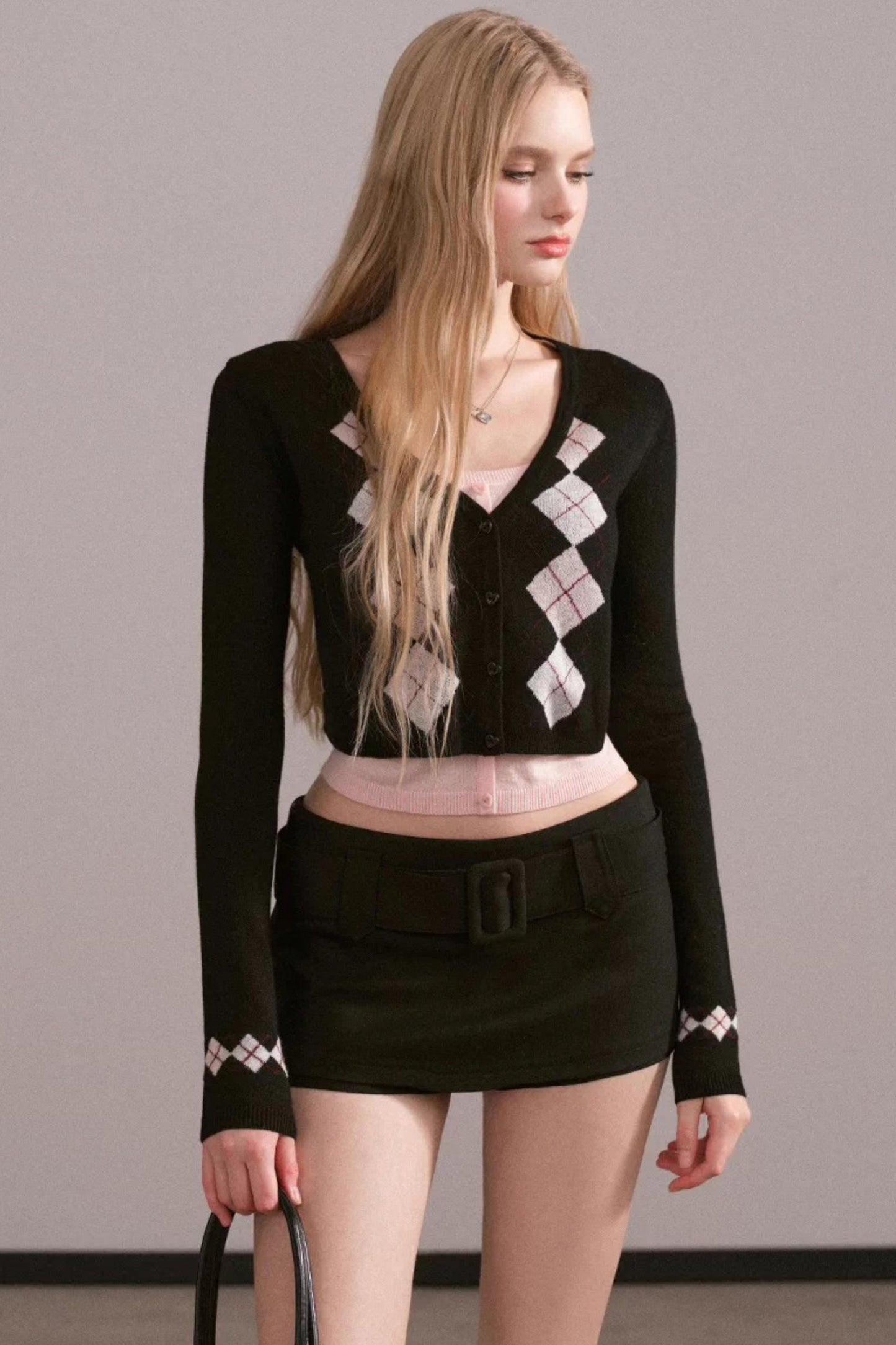 Contrasting Color Quilted Sweater