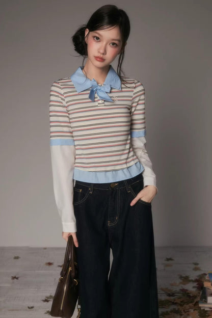 Patchwork Lapel Knit Sweater