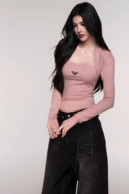 Slimming Fake Two Sleeve Knit Top