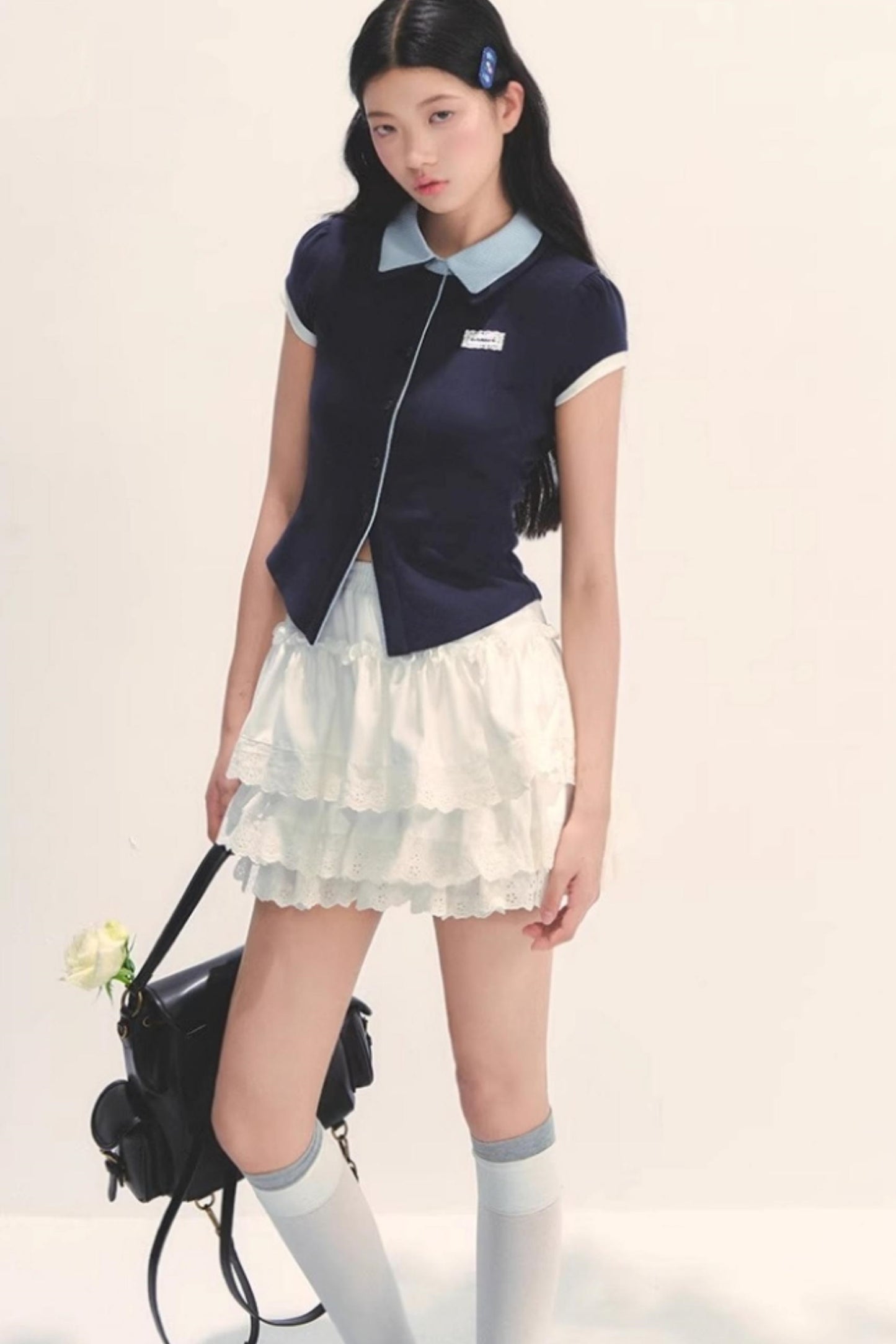 White Lace Tiered Midi Skirt