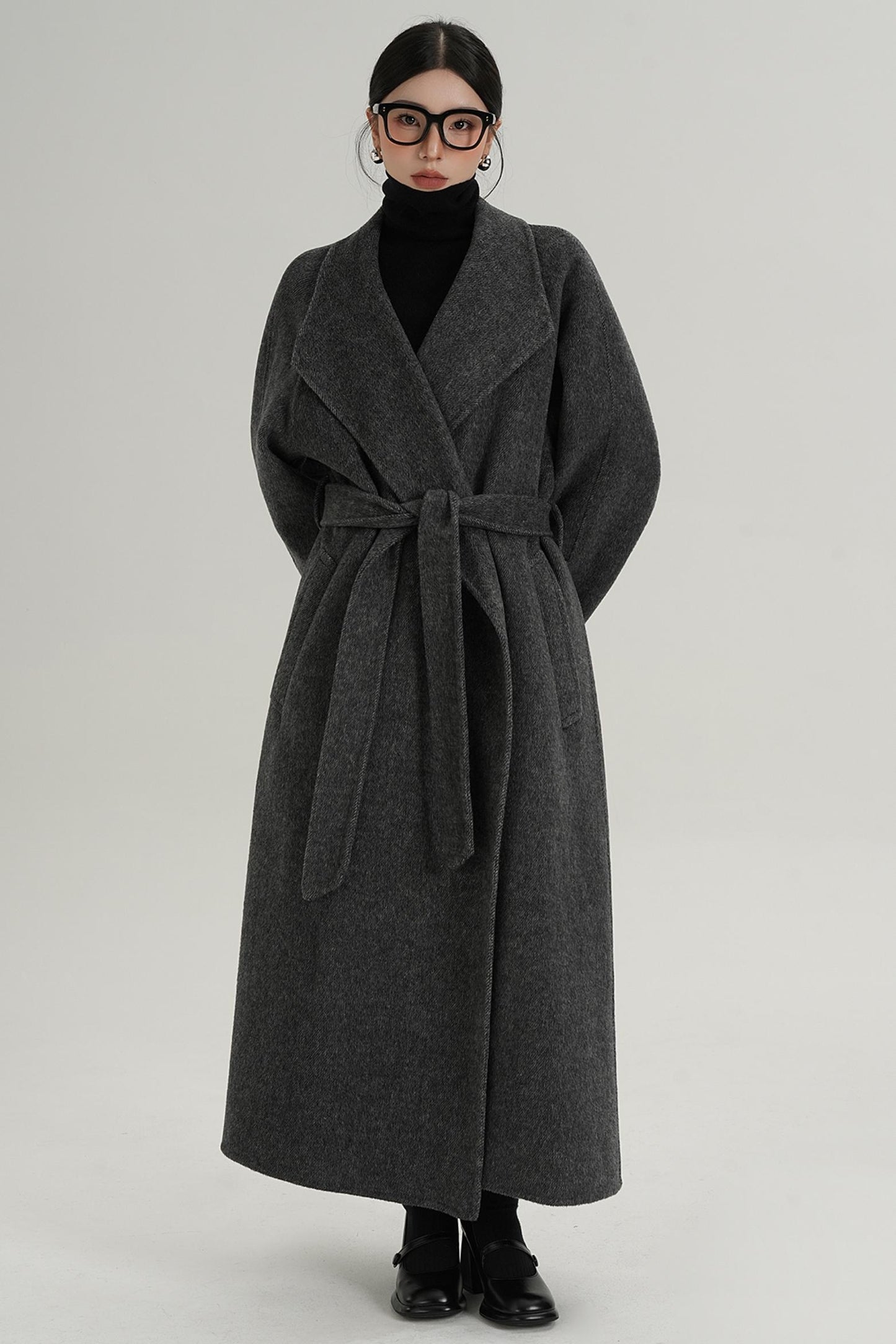 High-End Long Lapel Wool Reversible Coat