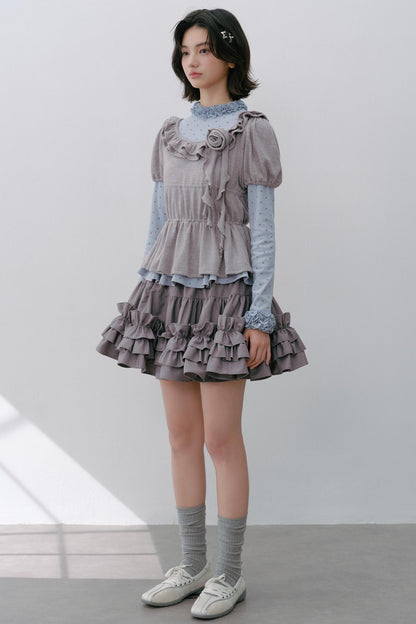 Gray Polka Dot Knitted Shirt Set-Up