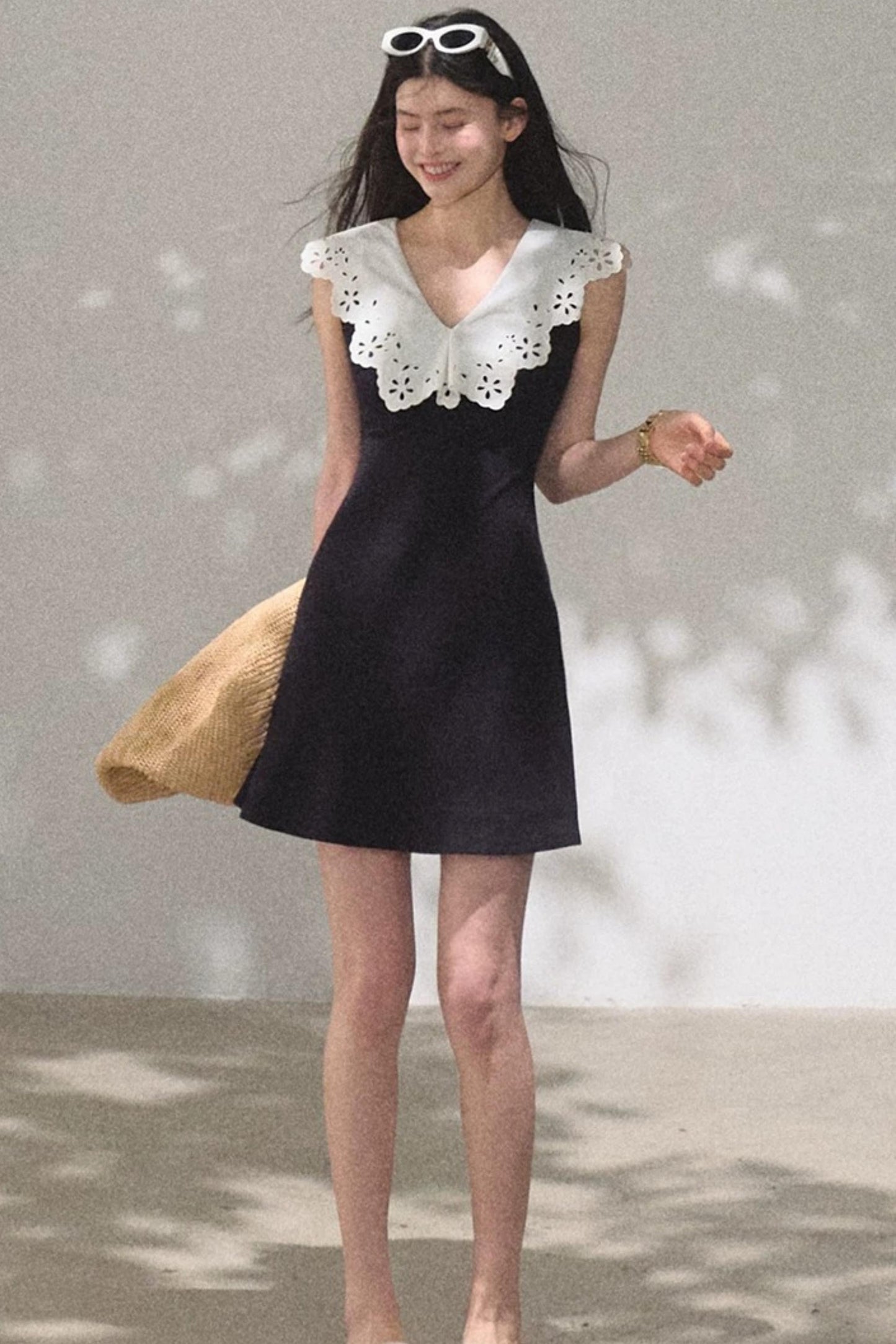 Cotton Sleeveless Backless Waist-cinching Dress