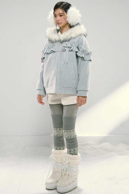 Pink Lace Fur Hooded Tweed Jacket