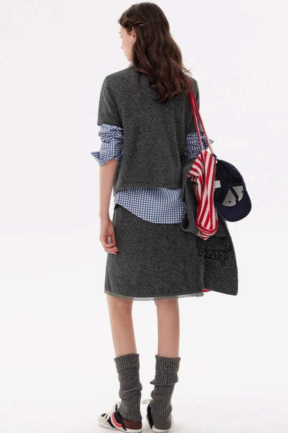 Diagonal Zip Knit Short Sleeve Suit Set-Up