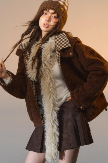 Reversible Plaid Patchwork Fleece Jacket