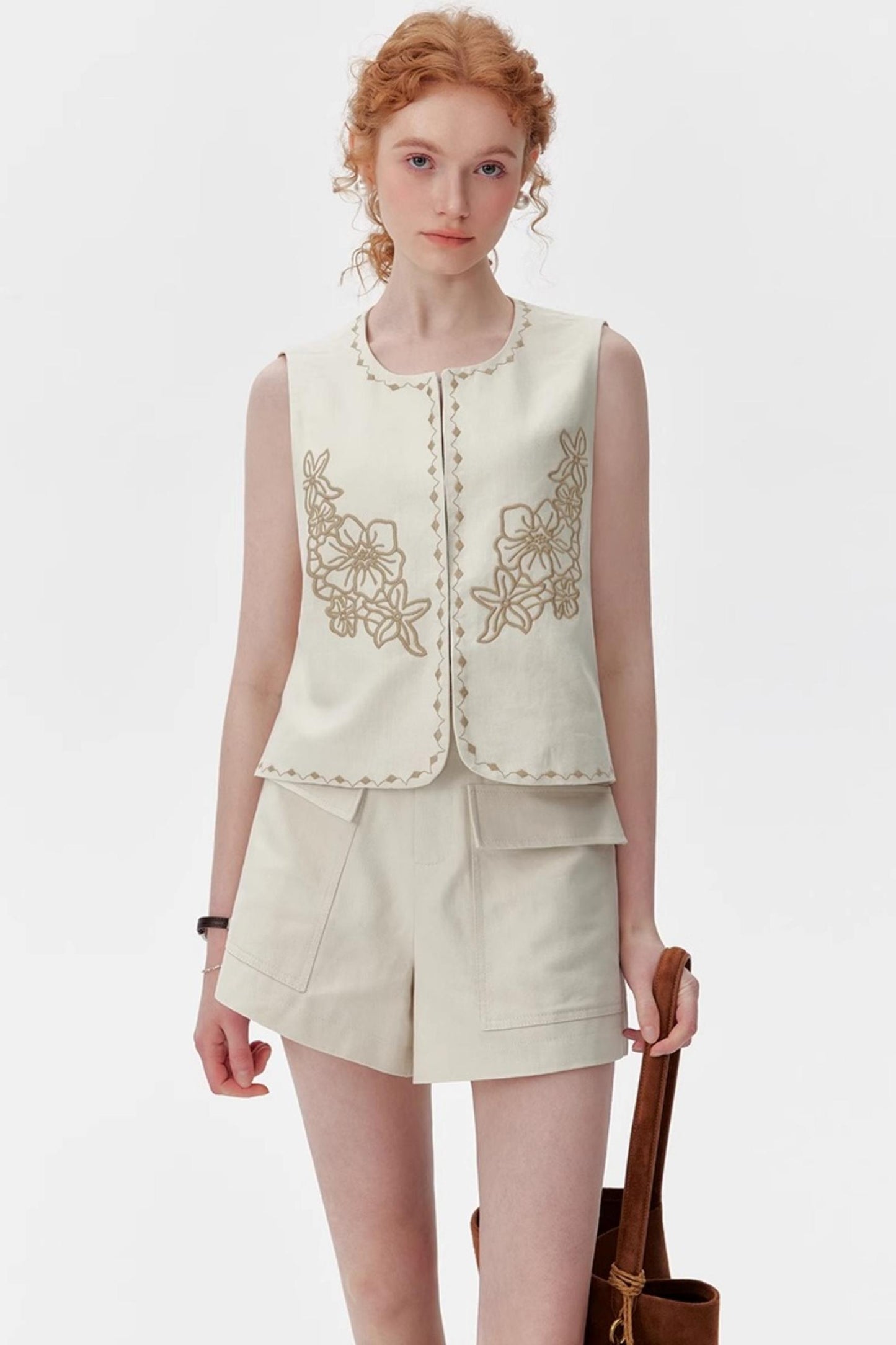Silk-Linen Tailored Shorts Vest Set-Up