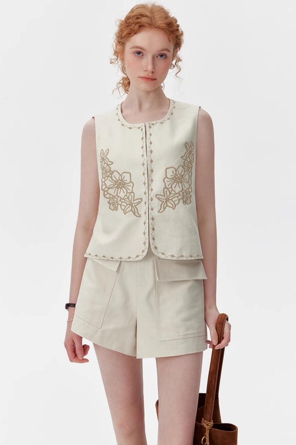Silk-Linen Tailored Shorts Vest Set-Up