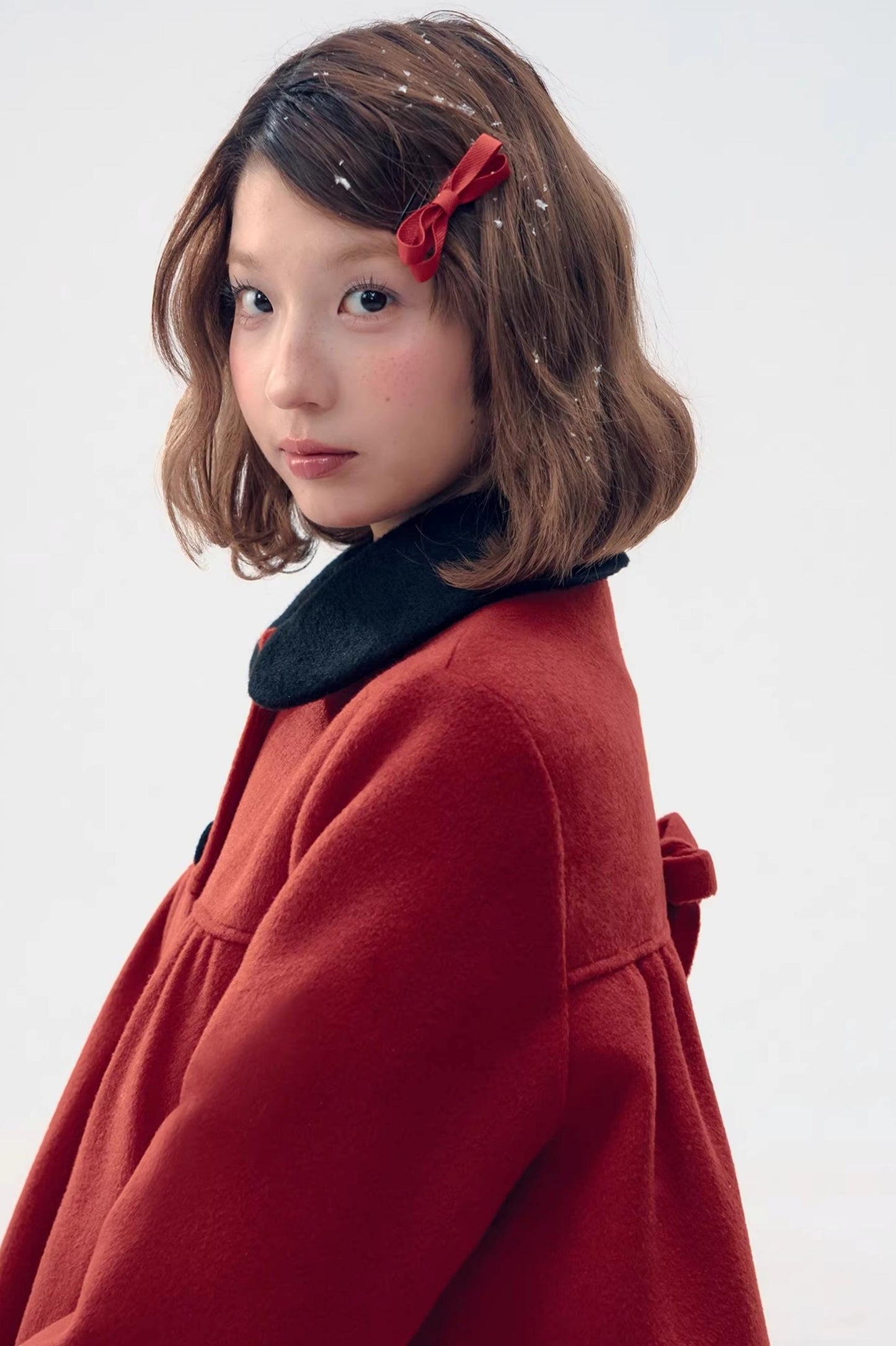 Red Woolen Doll Collar Coat