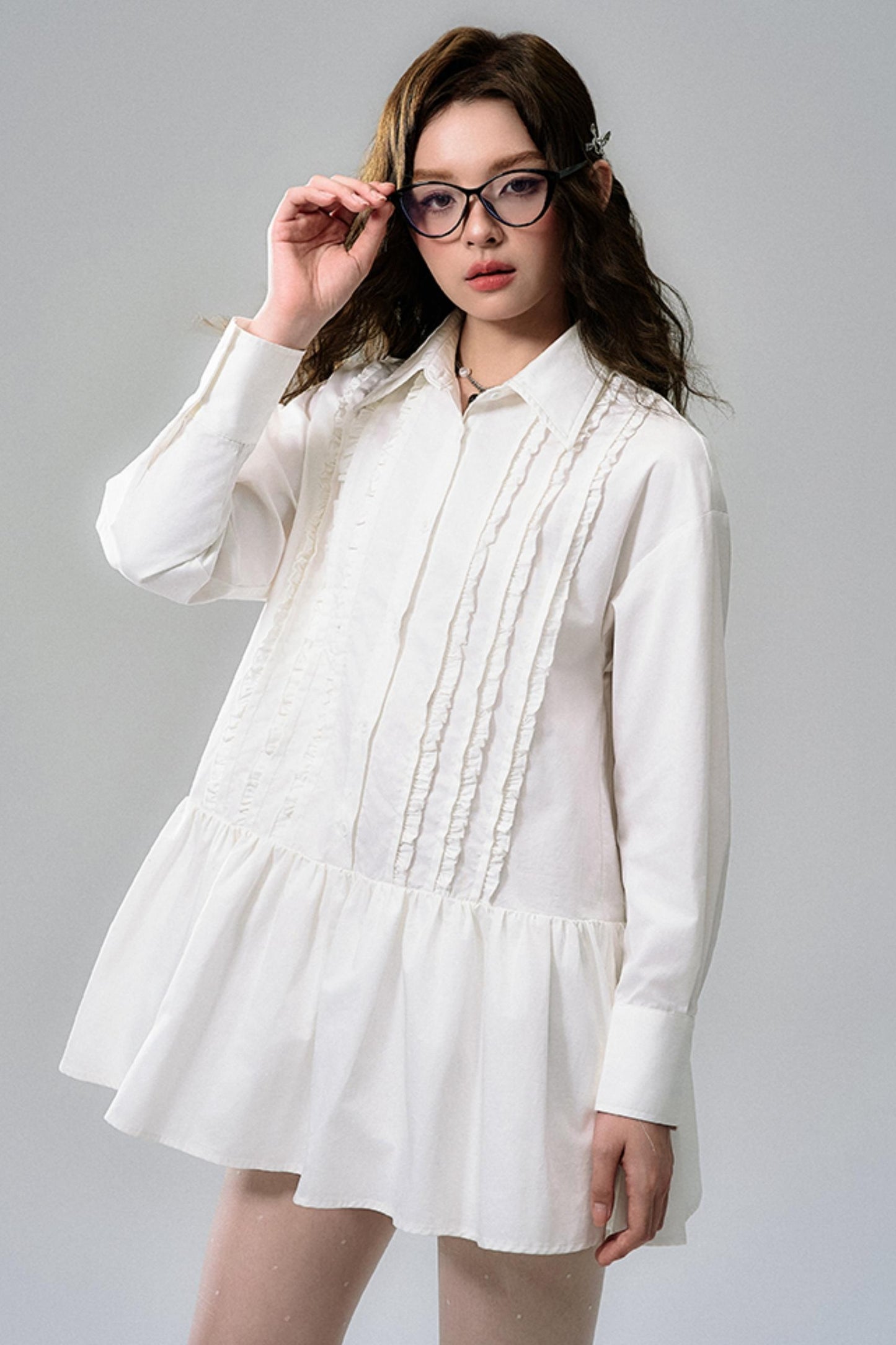 Flared Hem Lace Long Sleeve Dress