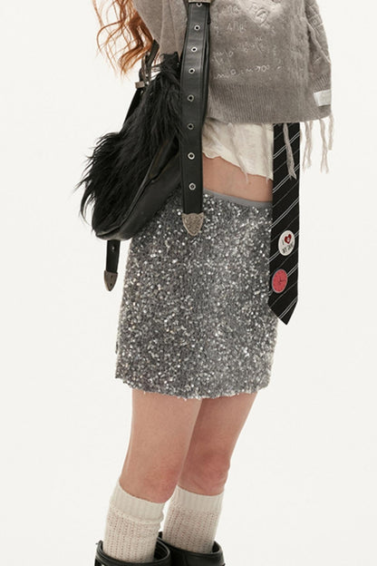 Gray Sequin Fashion Short Skirt