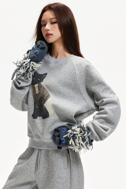 Kitten Print Raglan Sweater