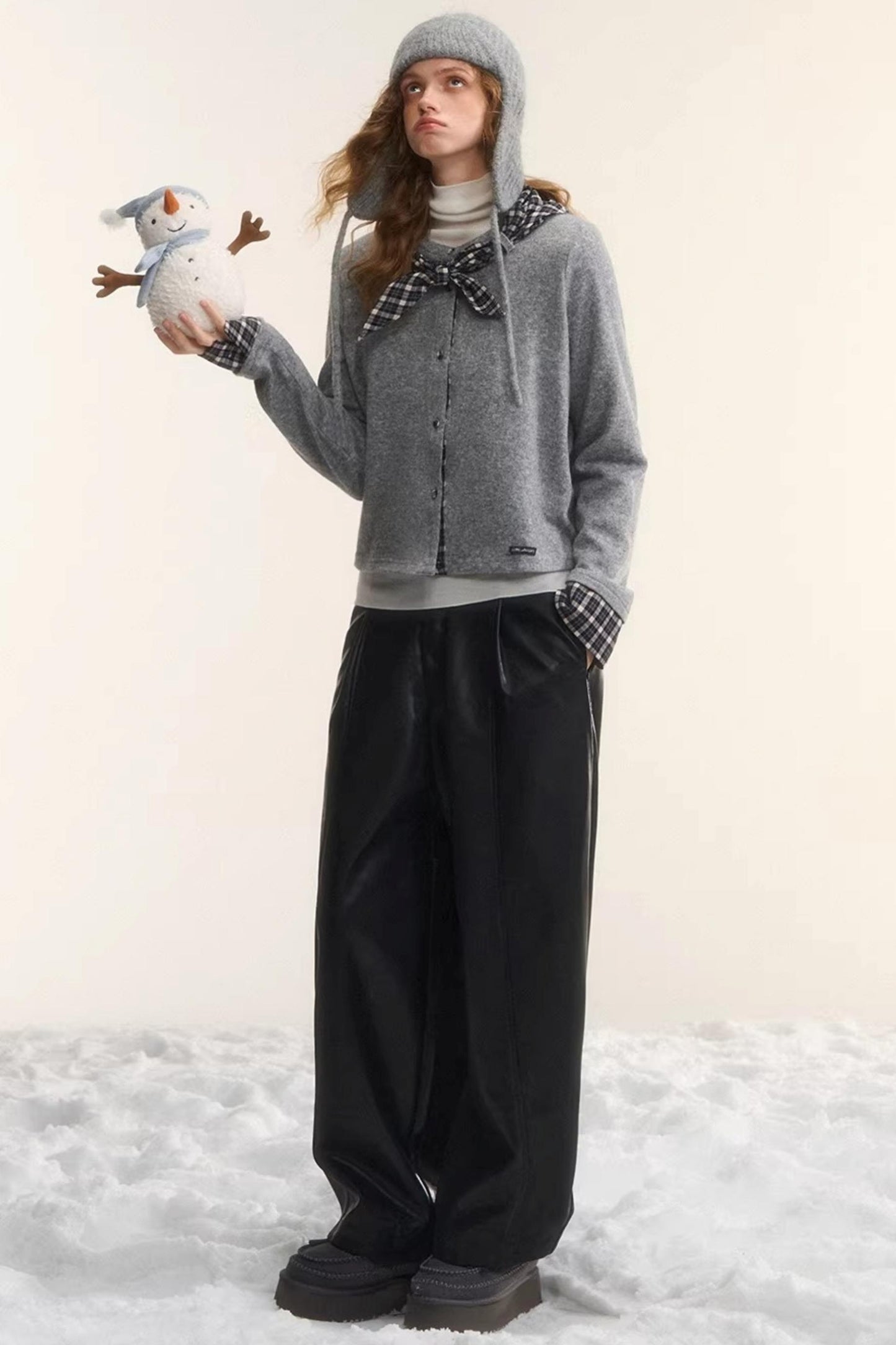 Wool Plaid Patchwork Cardigan