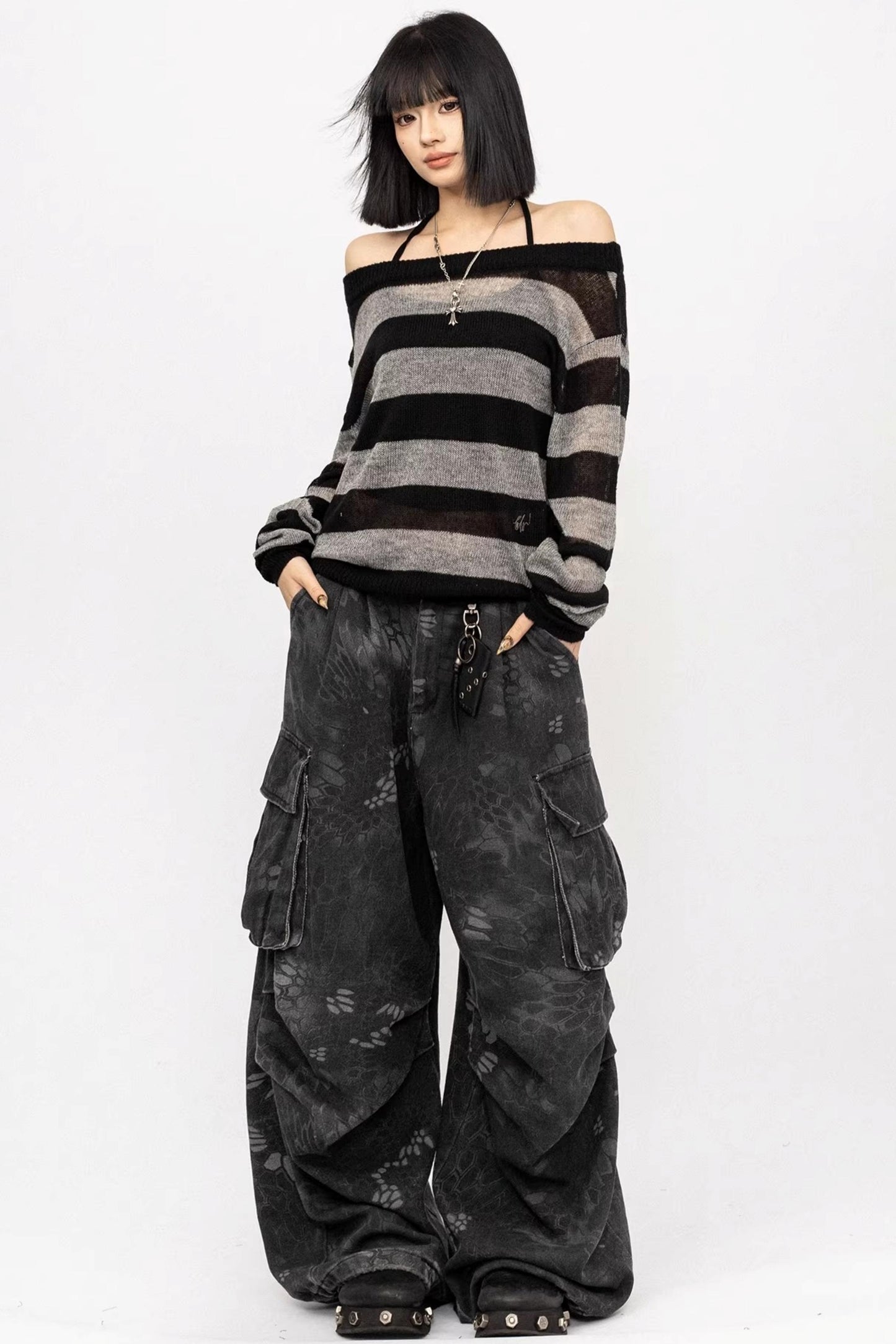 Retro Striped Off-Shoulder T-Shirt