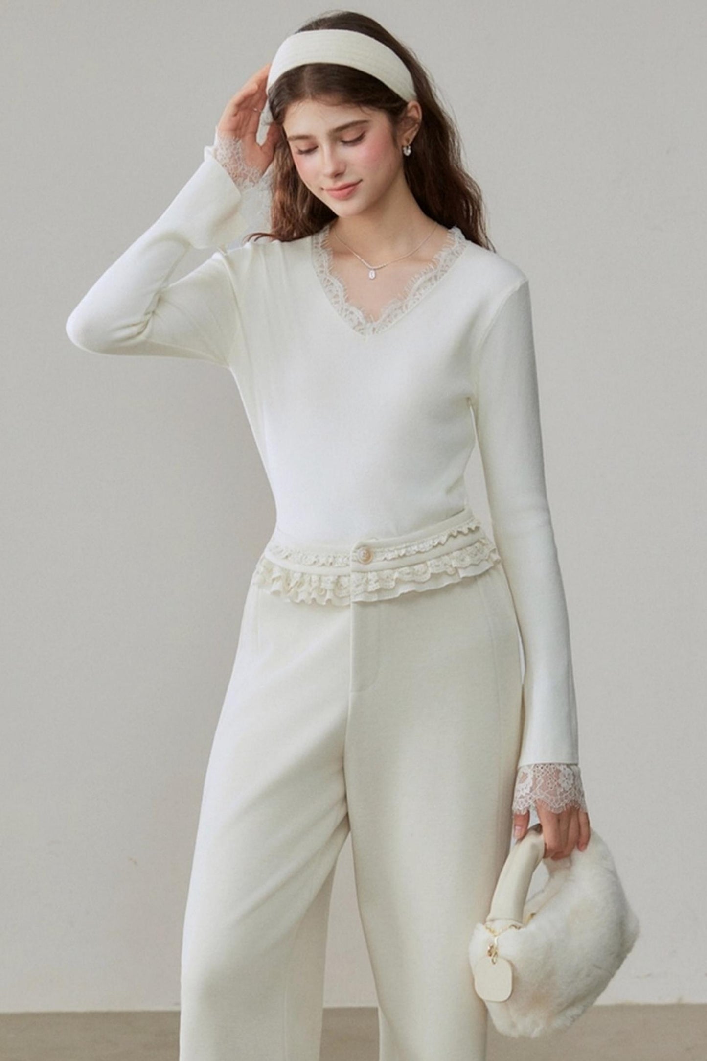 High-Waisted Velvet Wide-Leg Pants