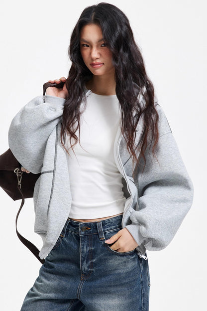 Retro Hooded Zip-Up Jacket