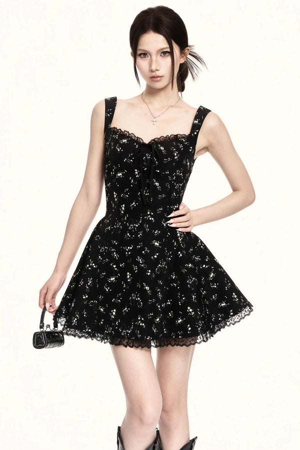 French Floral Square Neck Dress