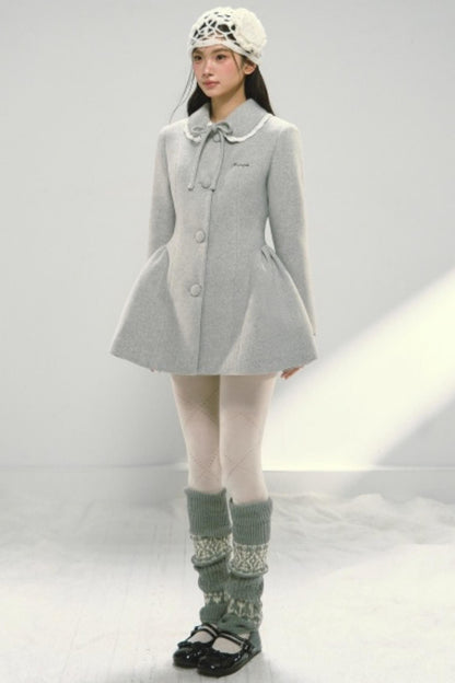Light Gray Woolen Bow Coat