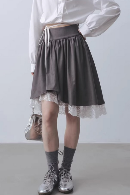 Gray Lace Asymmetrical Skirt
