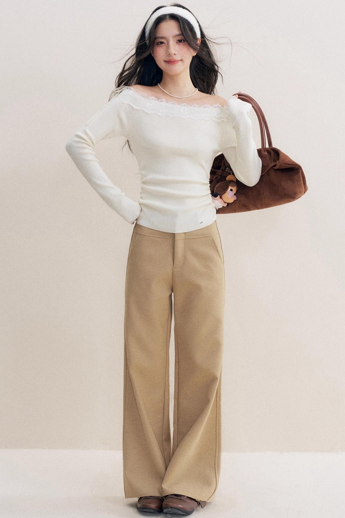 Lace Paneled Wide Pants