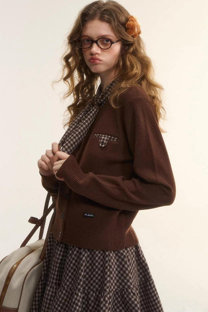 Plaid Melard Knit Top Skirt Set-Up