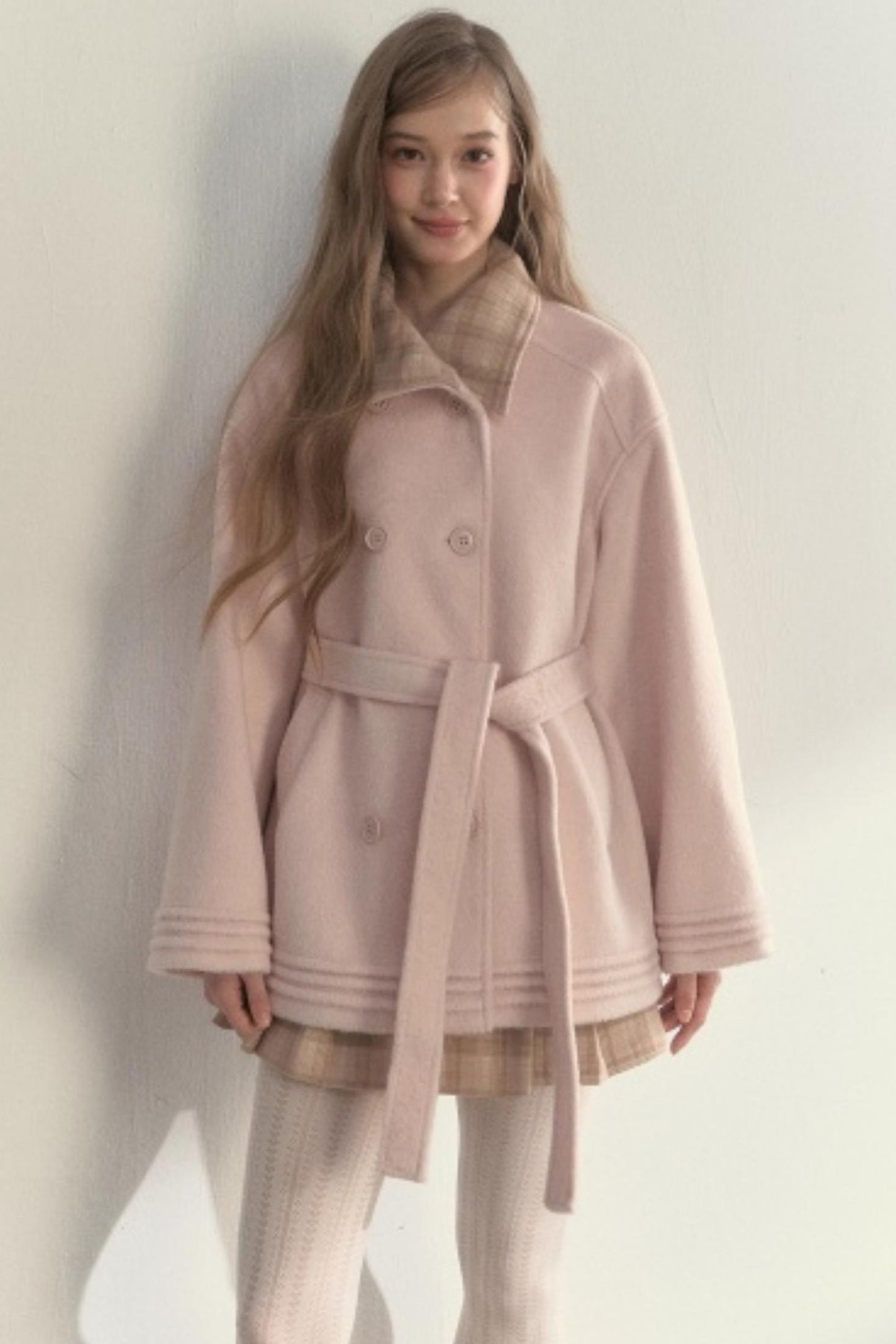 Plaid Double-Breasted Wool Coat