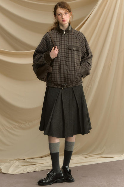 Stand Collar Plaid Woolen Jacket