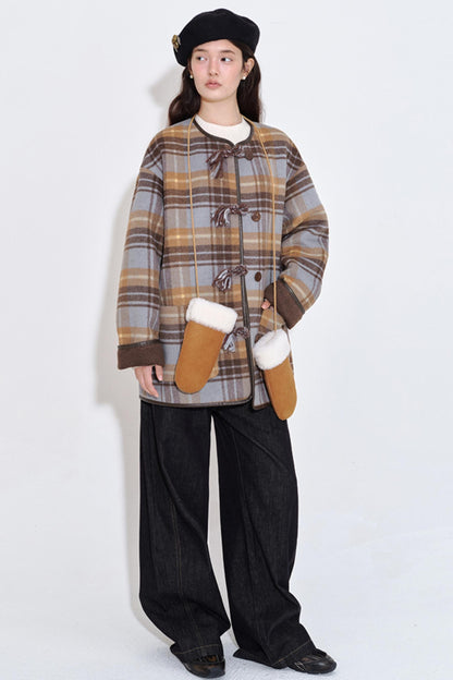 Handmade Textured Plaid Woolen Coat
